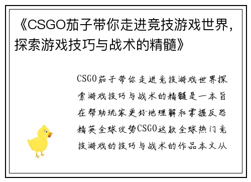 《CSGO茄子带你走进竞技游戏世界，探索游戏技巧与战术的精髓》